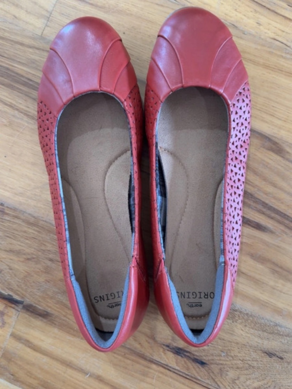 Earth Origins Coral Red Perforated Ballet Flats